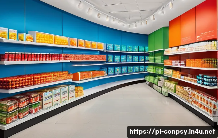구매욕구와 감정적 반응 - A vibrant retail store interior focused on color psychology in shopping decisions, featuring shelves...