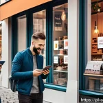 Home 21 심리학적 트리거를 통한 소비자 행동 예측 - A vibrant modern Polish marketplace scene showing diverse customers engaging with digital devices, r...