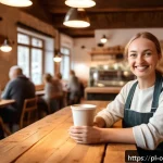 Home 23 브랜드 충성도와 감정의 역할 - A warm, inviting scene of a Polish small business owner sharing authentic stories with customers in ...